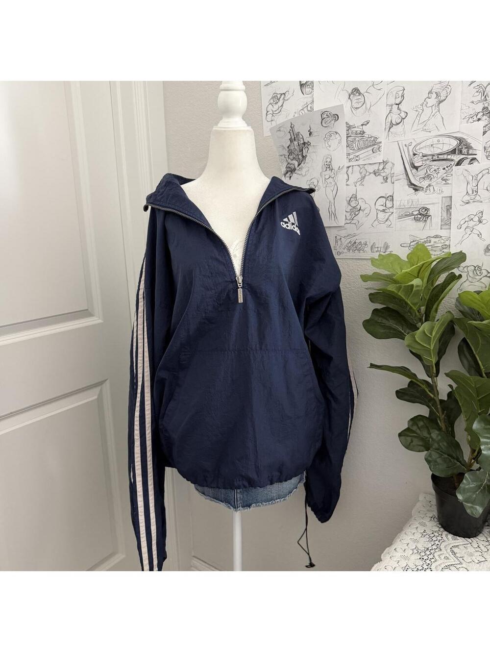 Adidas navy blue windbreaker jacket